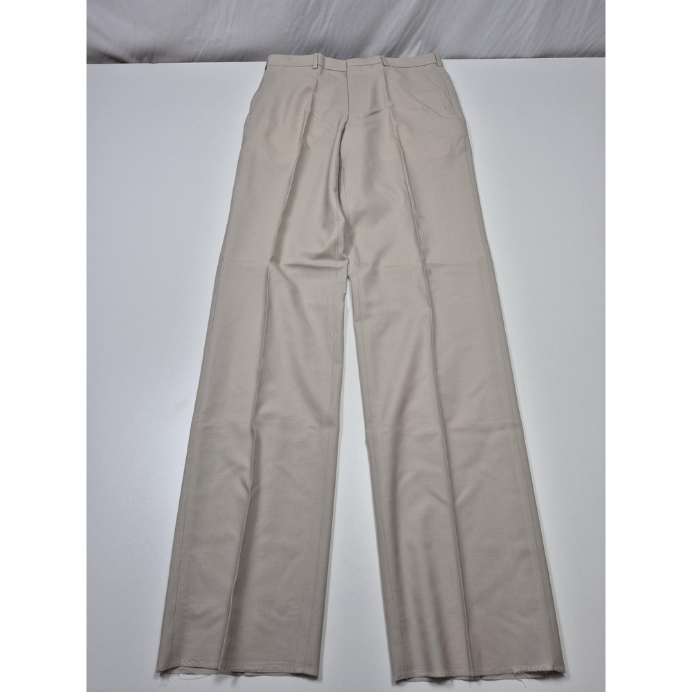 VTG Majer Dress Pants Mens 32x36 Beige Wool Flat Front Unhemmed Super 100s